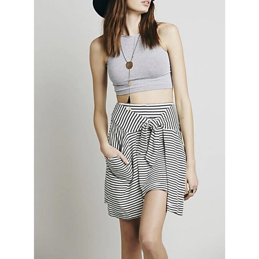 Free People Womens All Tied Up Cream/Black Combo Stripe Layered Skirt Size S